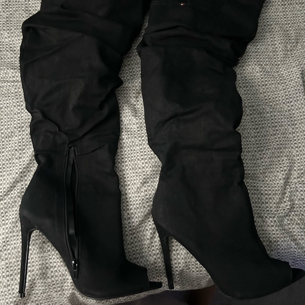 Belt buckle open toe high heel boots